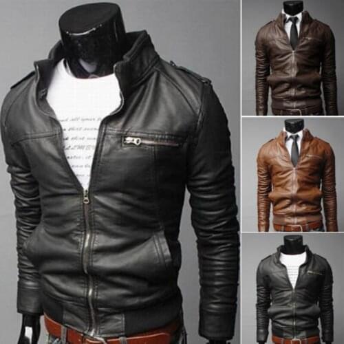 2020 Brand New Fashion Top Casual Men PU Leather Jacket Biker Slim Fit Motorcycle Black Jackets Coats