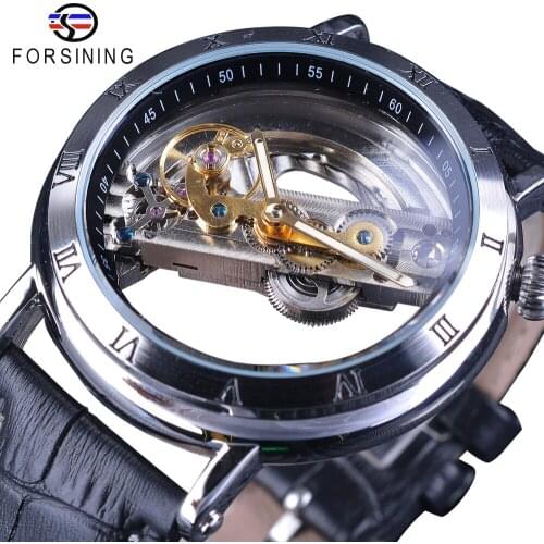 Forsining Minimalist Design Double Side Transparent Men Business Crown Head Skeleton Mens Watch Top Brand Luxury Automatic Watch