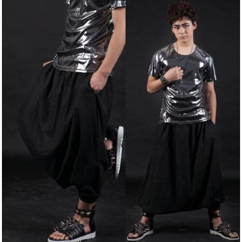 Stage personality men pants harem pant men feet trousers singer dance rock fashion pantalon homme street novelty black 2020 new