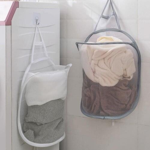 Household Folding Mesh Bathroom Polyester Hanging Laundry Basket Bag