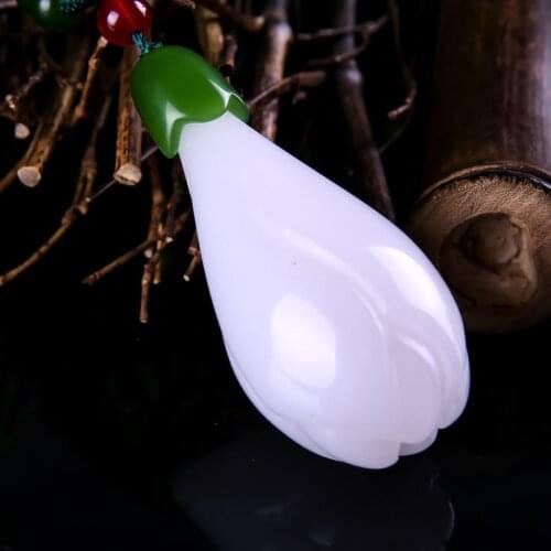 Natural White Hand Carved Orchid Jade Pendant Jewelry Necklace Carved White Magnolia Flower Pendant Rich Sweater Necklace