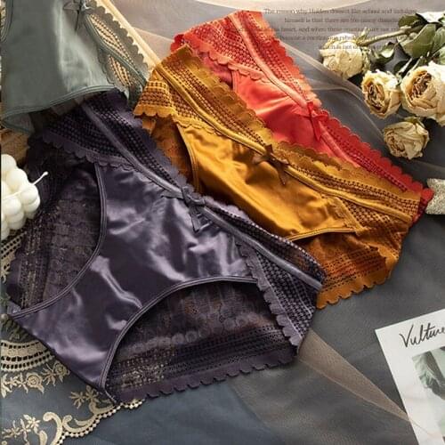 New Fashion Lace Satin Triangle Underwear Ladies Underwear Low-waist Girls Sexy Panties Underpants Hip Breathable Briefs