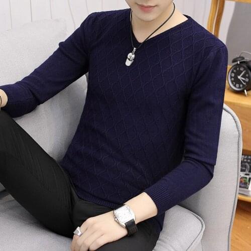 BROWON Autumn Vintage Sweater Men Collarless Sweater Christmas Sweaters Fashion V-neck Casual Slim Sweaters Men for Business