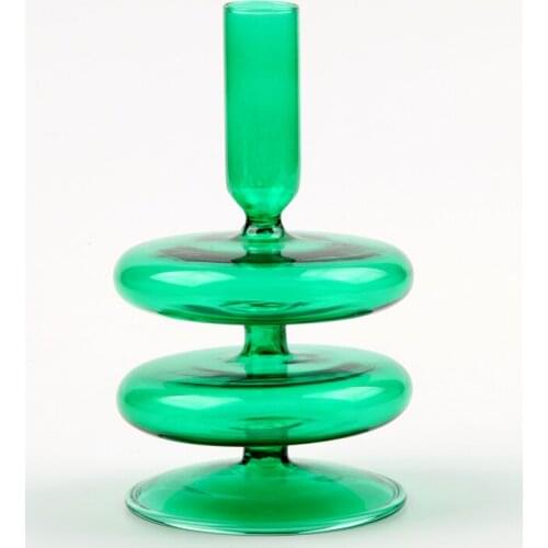 Handmade Heat-resistant Glass Candlestick European Style Crystal Double Flat Candlestick Home Decoration