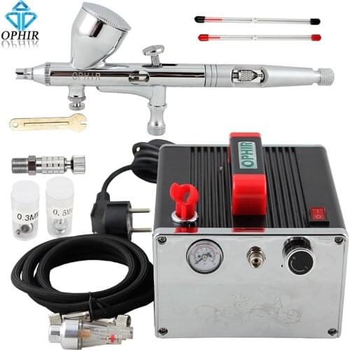 OPHIR Portable Professional Airbrush Compressor Kit 3 Tips Airbrush Gun Set for Cake Decorating _AC091+AC070