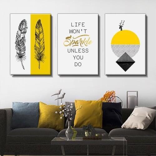 Simple Modern Geometric Poster, Elk Abstract Painting, Feather Canvas Painting, Gold Foil, English Printing Mural, Home Decorati