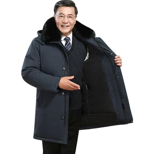 2019 Winter New Style down Jacket Mens Mid-length Remove Bladder Daddy Clothes Jacket Genuine Fur Collar White Duck down MenS