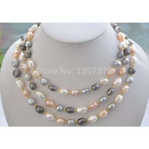 Selling Jewelry>>> huij 002860 50" 11mm white pnk gray black baroque freshwater pearl necklace