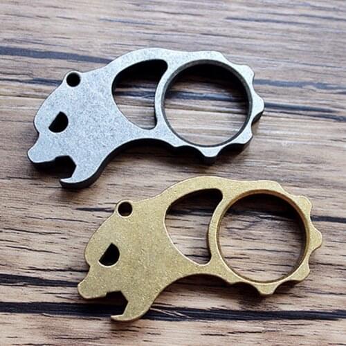 1PC Bear Head Brass Titanium Alloy Bottle Opener Handheld Portable Mini Self-defense EDC Multi-tools Equipment Keychain Pendant