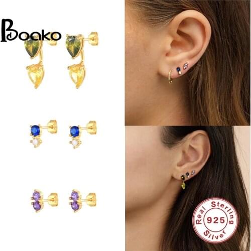 BOAKO Ins 3 Colors 925 Sterling Silver Earrings For Women Stud Earrings Gold/Silver Jewelry Ear Piercing Mom Gift 2021 Trend