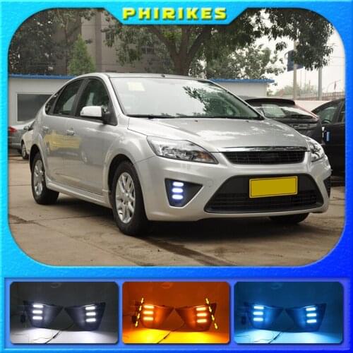 LED Daytime Running Light For Ford Focus 3 2009-2012 Waterproof 12V Yellow Turn Signal Indicator Light Bumper Lamp LED DRL