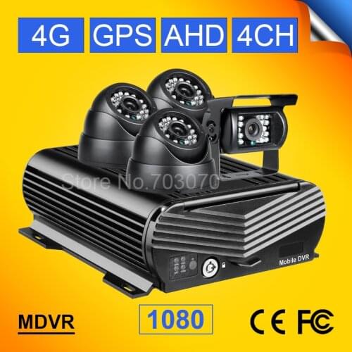 Online 4G Lte GPS HDD Hard Disk AHD Mobile Dvr Video Recorder With 4PCS HD 2.0MP Indoor /Rear View Outdoor AHD Cameras Ktis