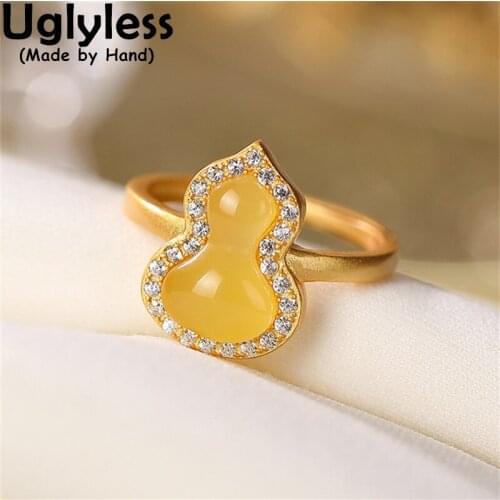 Uglyless Natural MINI Jade Gourds Jewelry Sets for Women Crystals Gourd Rings Studs Earrings Gold 925 Silver Brincos Bijoux Gems
