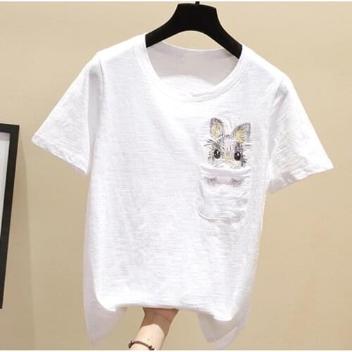 Kawaii embroidery t shirt women tops summer t-shirts short sleeve t-shirt cotton top camisetas mujer verano 2019 tee shirt femme