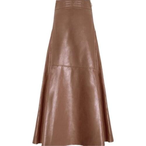 New arrival Spring fashion faux leather big swing skirt women high wasit side zipper long a-line pu skirt
