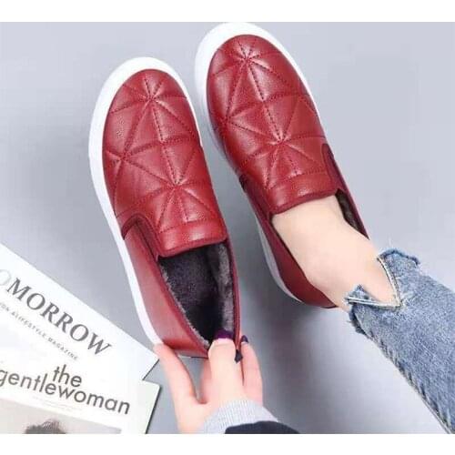 Women Flats Short Plush Slip On Warm Shallow Round Toe Ladies Snow Boots Plus Size Pu Round Toe Female Platform Shoe Comfort