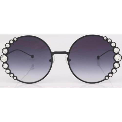 Round metal sunglasses women with crystal over size