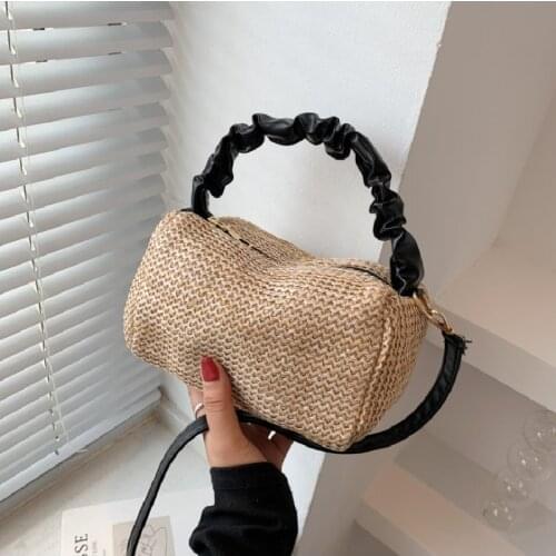 Female Crossbody Bags Summer Straw Woven Bag Retro Folds Hit Color Portable Square Bag Simple Messenger Bag Women Сумка Женская