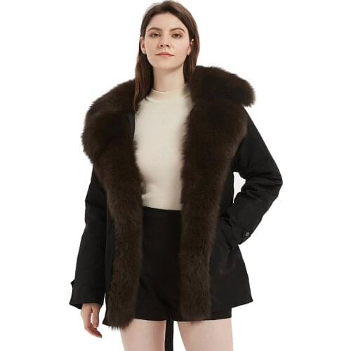 2021 Winter Coats Womens Clothing Real Fox Fur Coat Parkas Rabbit Fur Lining Jackets New Natural Hooded Collar Clothing Length