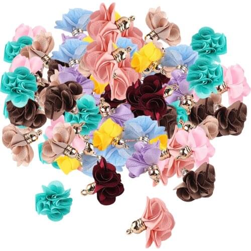 100pcs Cloth Fabric Floral Pendants Tassel Charms DIY Earrings Making Crafts