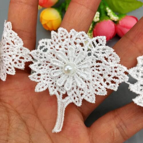20x Trees Ribbon Flowers Pearl Lace Trimmings Ribbons Beaded Lace Fabric Applique Sewing Craft Crochet Child Dress Clothes