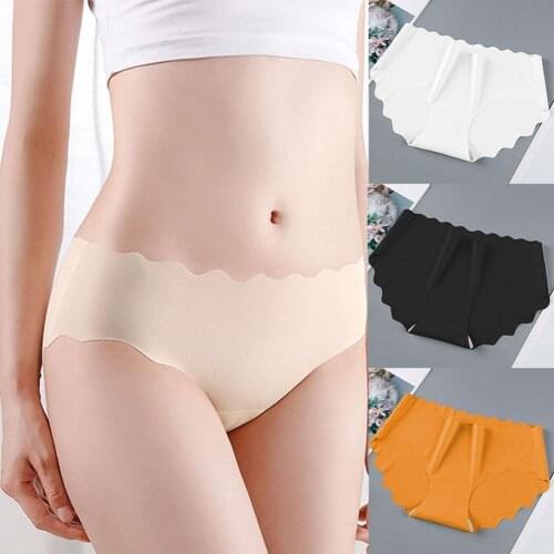 3PCS Womens Seamless Panties Slip Silk Satin Underwear Woman Ruffle Female Underpants Lady Briefs Girls Smooth Plain Panty