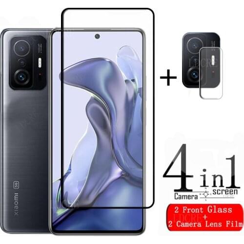 4-in-1 For Xiaomi Mi 11 Lite Glass For Mi 11 Lite Protective Glass HD Full Glue Film Screen Protector For Mi 11 Lite Lens Glass