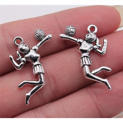 5pcs Antique Silver Color 24x26mm Volleyball Player Charms Pendant For Jewelry Making Diy Jewelry Findings