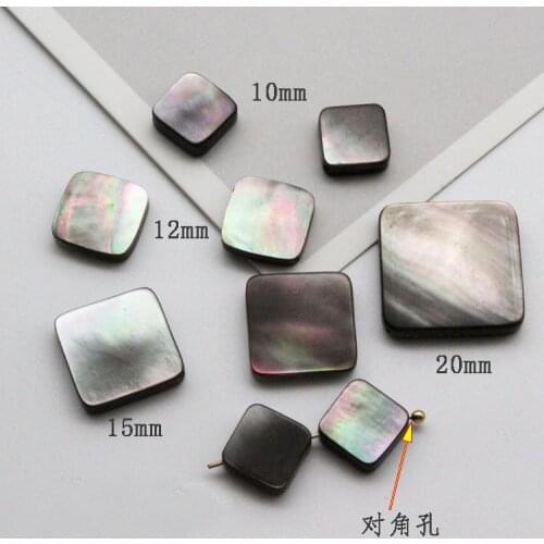 5pcs/pack Natural Black Shell Polished Diagonal Hole Square Beads Jewelry Handmade DIY Necklace Earrings Jewelry Accessories