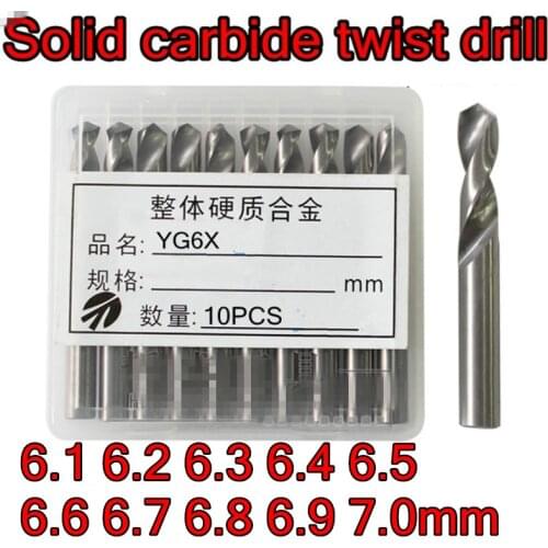 6.1 6.2 6.3 6.4 6.5 6.6 6.7 6.8 6.9 7.0mm 10pcs/set HRC45 Solid carbide twist drill Free shipping