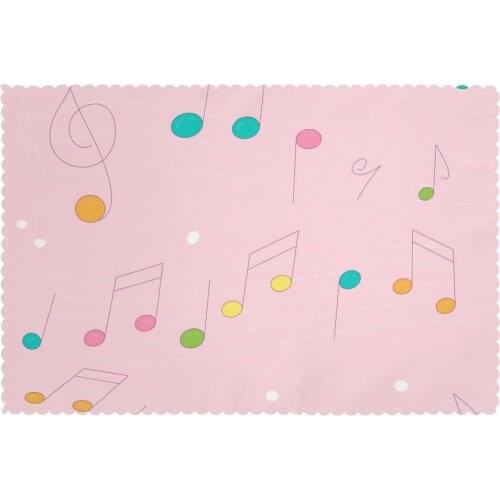 6 PCS Placemat Table Mat Pink Pentagrams Musical Notes For Tables Heat-insulation Linen Kitchen Dining Pads