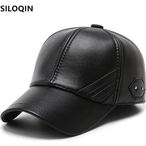 SILOQIN Snapback Cap Thick Plush Warm Baseball Caps Men Winter PU Leather Hat Adjustable Size Thermal Earmuff Hats Dads Sports