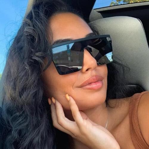Flat Top Oversized Mirror Silver Square Sunglasses Celebrity Retro Black Sunglasses Men Women Fashion Brand Designer Sunnies