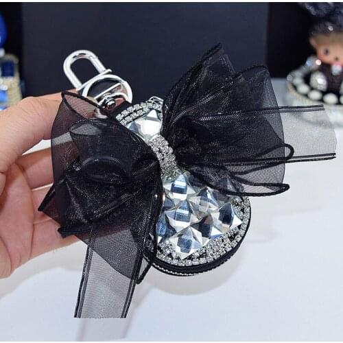 Black bow Diamond Car Keychain Bag For Women & Girls Sweet PU Leather Car Key Ring with luxury Crystal Holder Cover Case Bag