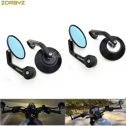 ZORBYZ Motorcycle 7/8" 22mm Black Aluminium Handle Bar End Round Rearview Side Mirror For GN125 CG Cafe Racer Custom