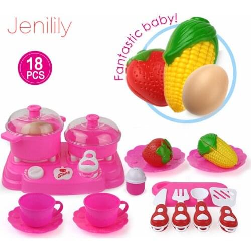 18PCS Children Play House Toy Pot Plate Knife Fork Cutting Fruit Plastic Vegetables Food Kitchen Baby Classic Educational Toys
