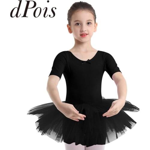 Dpois Girls Tutu Ballet Dress Ballet Tutu Dress Ballerina Short Sleeve Cotton Ballet Dance Leotard Dress For Kids Dancewear