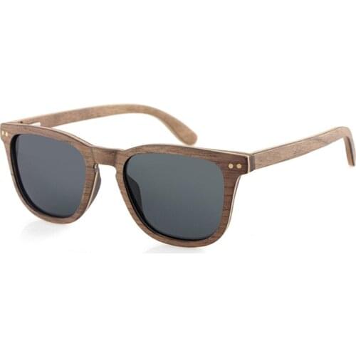 Dropshipping Retro Polarized Fishing Brown Square Real Walnut Laminated Wood Framed Sunglasses for Men