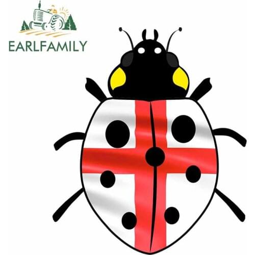 EARLFAMILY 13cm x 11.1cm Funny Ladybird Design with England St Georges Flag Motif External Vinyl Car Sticker