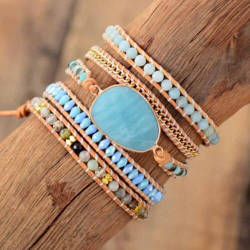 Exclusive Wrap Bracelets Jewelry Handmade Natural Stone Crystal Leather Wrap Bracelet Statement Cuff Bangles Bracelets Gifts