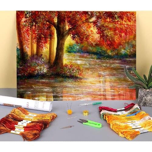 Natural Scenery Still Waters Printed 11CT Cross-Stitch Kit DIY Embroidery DMC Threads Handiwork Hobby Knitting Gift