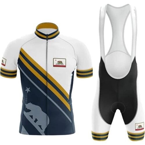 CALIFORNIA Republic V10 Cycling Jersey Set Maillot Ciclismo Hombre Short Sleeve Bike Clothing Bib Shorts Gel Breathable Pad MTB