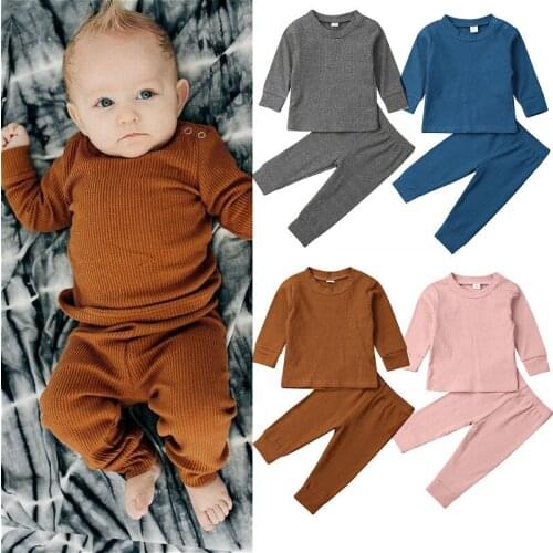 0-24M Newborn Baby Boys Girls Clothes Set 2021 Autumn Solid Color Rib Knit Long Sleeve Tops + Pants Casual Toddler Baby Outfits