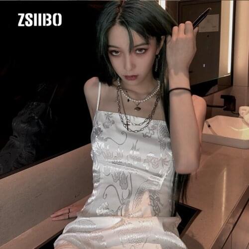 Korea Ulzzang summer Women dress Gothic dragon print casual slim sling hip hop punk plus size short sexy Harajuku female dress
