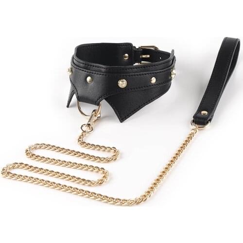 Leather Collars Choker with Long Chain Detachable Leash for Women Men BDSM Sex Toys Neck Collar Leather Bondage Adult Games