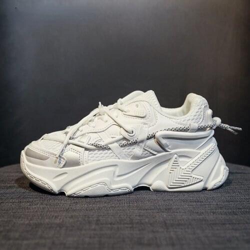 5cm Comfy Breathable Mesh Trainers Chunky Heels Womens Platform Sneakers Women Shoes Casual Female White Mesh Shoes For Woman