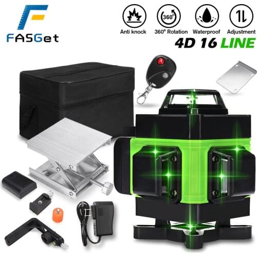 FASGET Laser Level 16 Lines 4D Self-Leveling 360 Horizontal And Vertical Cross Super Powerful Green Laser Beam Line