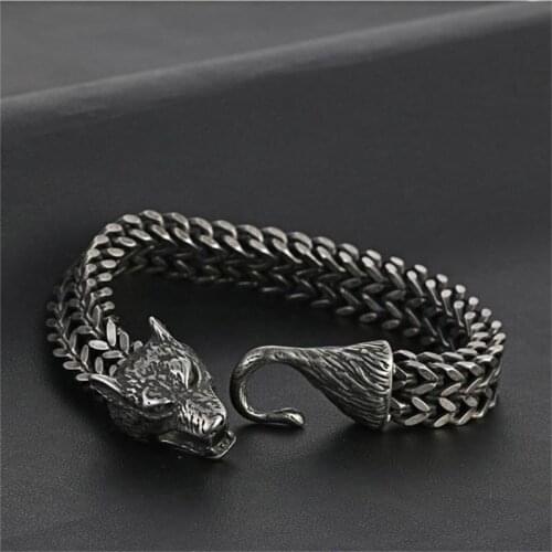 Viking Wolf Bracelet Viking Wolf Head Wolftail Titanium Steel Bracelet Mens Domineering Jewelry Gift Bag