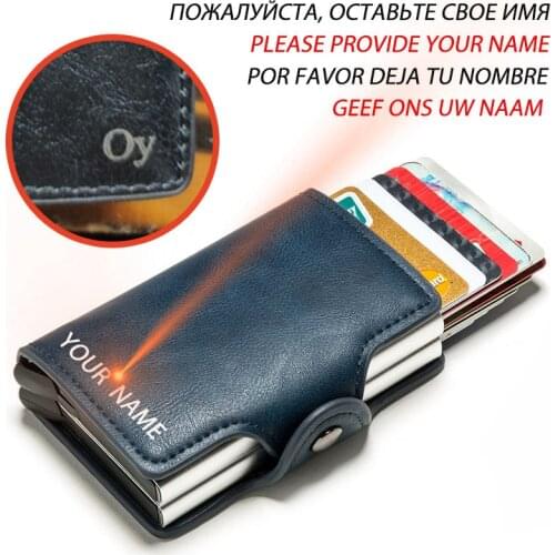 Men Wallet Blocking Rfid PU Leather Vintage 2020 Credit Card Holder Unisex Antitheft Security Aluminum Metal Purse