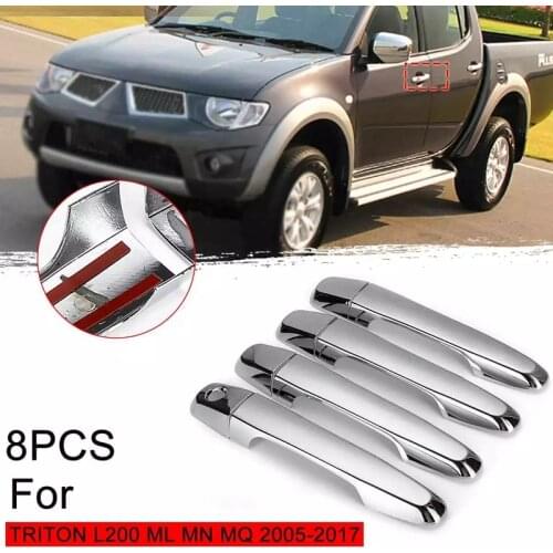 AL21 -8Pcs Chrome Door Handle Cover Trim for MITSUBISHI TRITon L200 ML MN MQ 2005-2017 Cover Accessories Trim